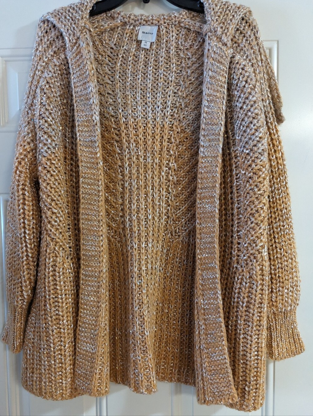Maeve Chunky Open-Front Knit Cardigan - Camel Mix
